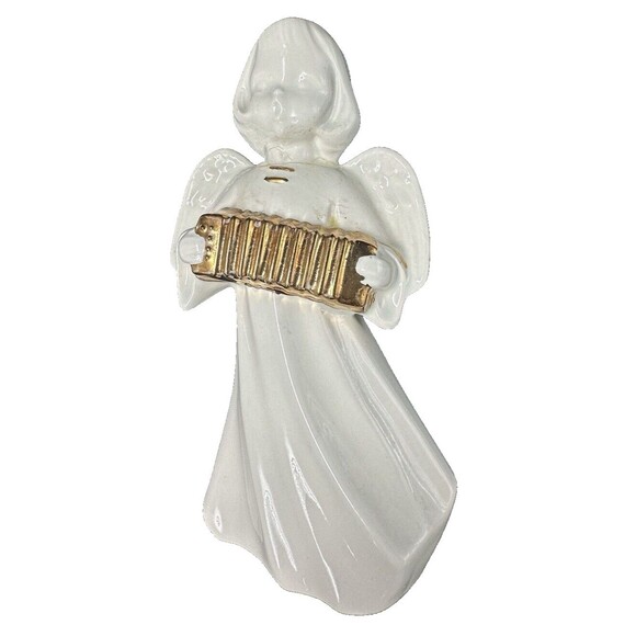 White and Gold Ceramic Angels Playing Musical Instruments Set of 3 Angels - Picture 9 of 11